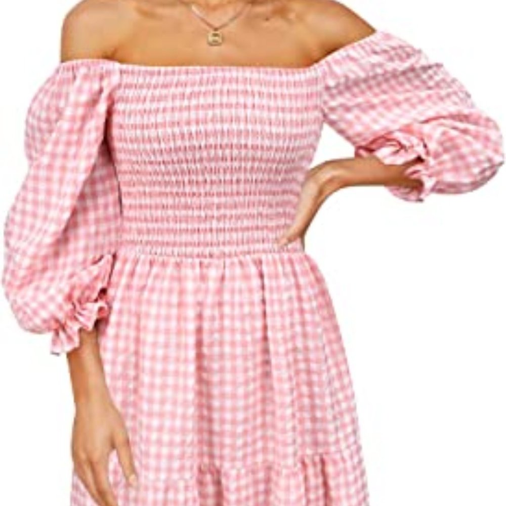 UIMLK Women's Boho Flowy Cottagecore Puff Sleeve Off The Shoulder Summer Casual